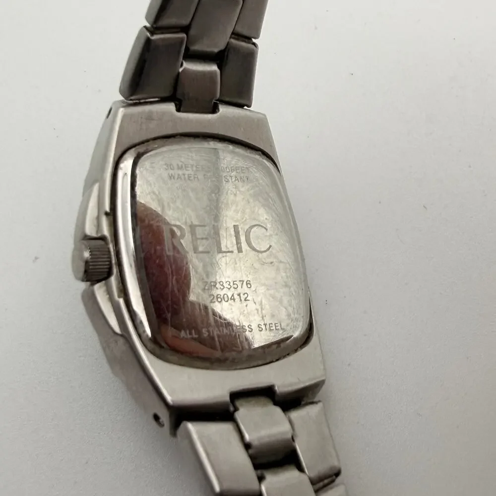 Elegant Relic Folio Quartz Watch Blue Sunray Dial & Stainless Steel New Battery